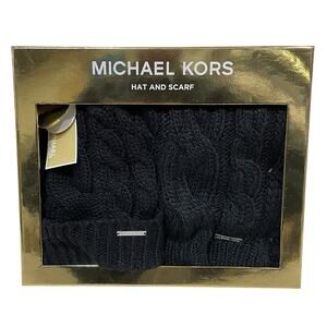 New MICHAEL KORS 2 Piece Set Knit Black Scarf & Hat Gift Set Brand New MSRP $98